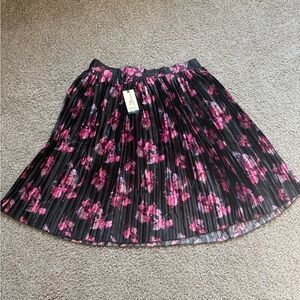 Black and Pink Pleated A-Line Midi Skirt